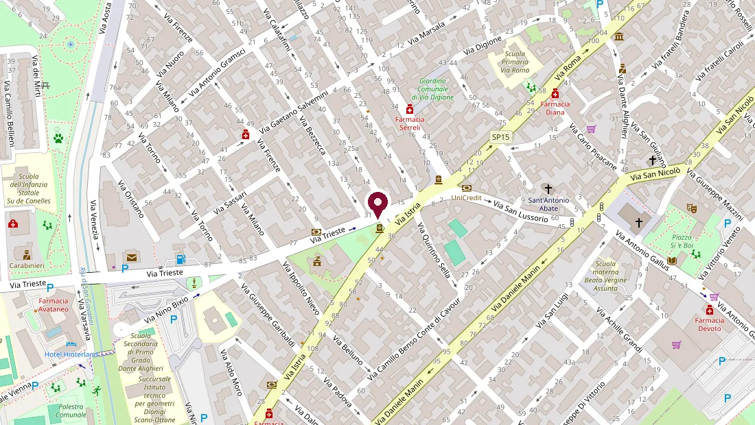 Mappa del centro di Selargius con il punto di ZAV in Viale Trieste